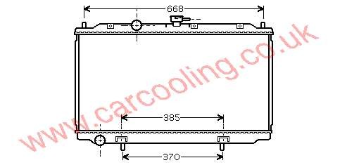 Radiator, Nissan Primera P12, 1769 cc, 2002-   (01/02-), Primera III, 1.8 i - 16V.  Manual, vehicles with or without A/C, 360 - 690 - 16mm (21410-BM402 ) , [ 12DN318 ]