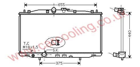 Radiator, Honda Accord VII, 1998 cc, 2003-   (03/03-), Estate / Wagon, 2.0 i - 16V. Vtec Manual, vehicles with or without A/C, 375 - 713 - 16mm , [ 12HD324 ]