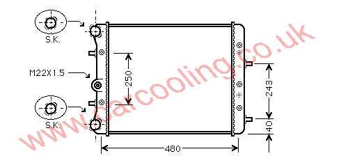 Radiator, Skoda Fabia, 1198 cc, 2001-   (07/01-), 1.2 i - 6V. Manual, vehicles without A/C, 430 - 415 - 26mm , [ 12SA301 ]
