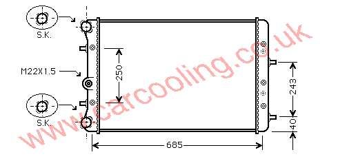 Radiator, Skoda Fabia, 1198 cc, 2003-   (02/03-), 1.2 i - 12V. Manual, vehicles with or without A/C, 633 - 415 - 30mm , [ 12SA307 ]