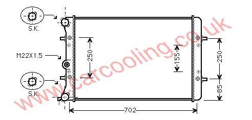 Radiator, Seat Toledo II, 2324 cc, 2000-04 (10/00-06/04), 2.3 i - 20V.  Manual, vehicles without A/C, 648 - 414 - 34mm , [ 12VW308 ]