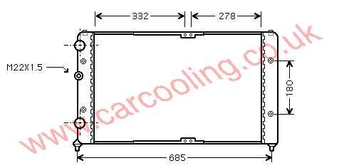 Radiator, VW Caddy II, 1390 cc, 2000-04 (09/00-01/04), 1.4 i - 8V. ( MPi ) Manual, vehicles with A/C, 627 - 377 - 23mm , [ 12VW324 ]